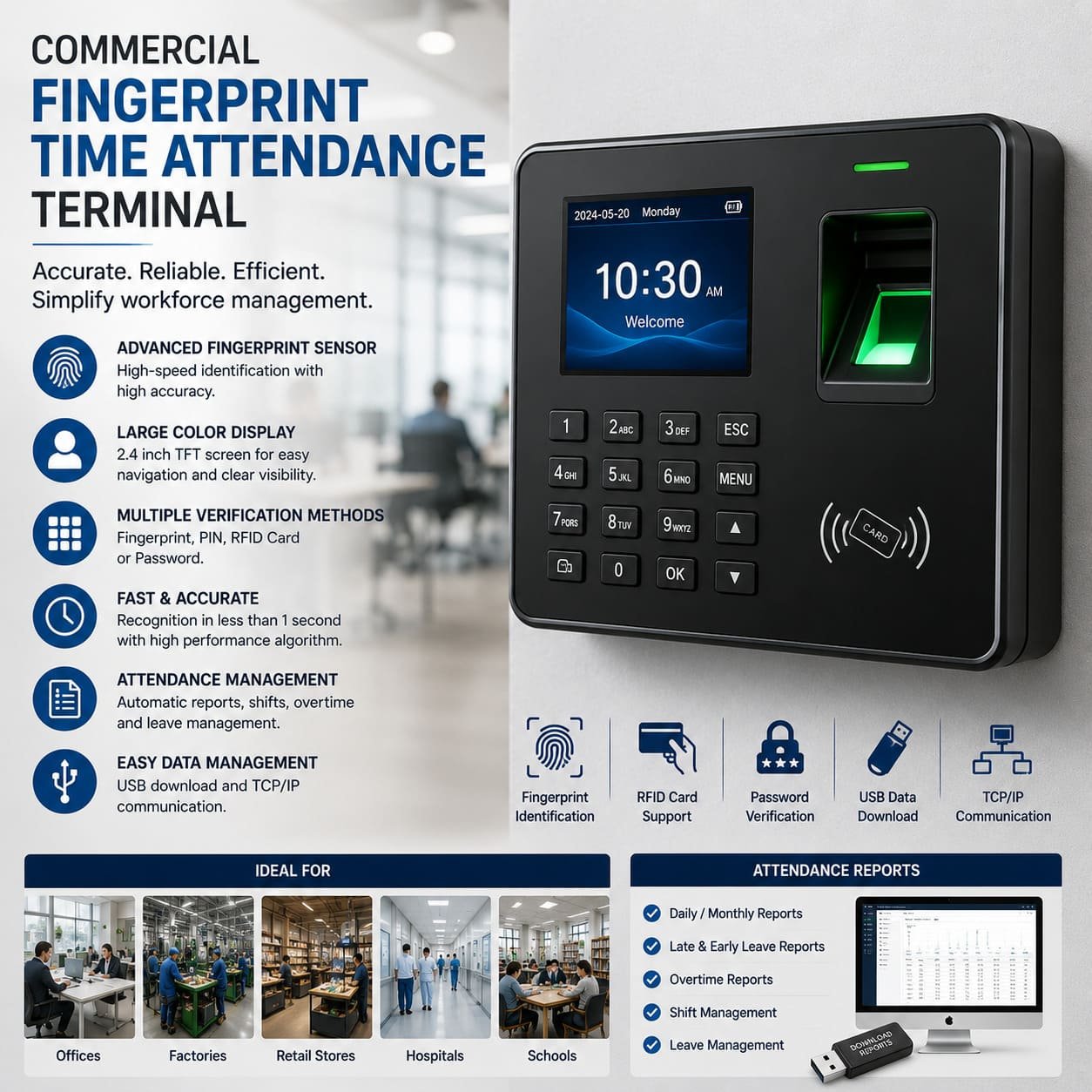 Commercial Fingerprint Time Attendance Terminal